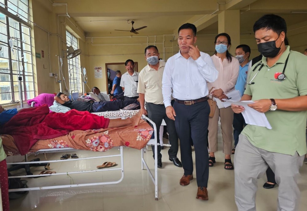 Nagaland Health Minister, Paiwang Konyak doing the rounds at District Hospital Mon on August 21.